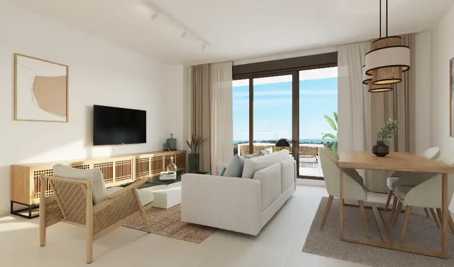 Bright and airy living spaces that open onto the terrace, seamlessly blending indoors and outdoors.