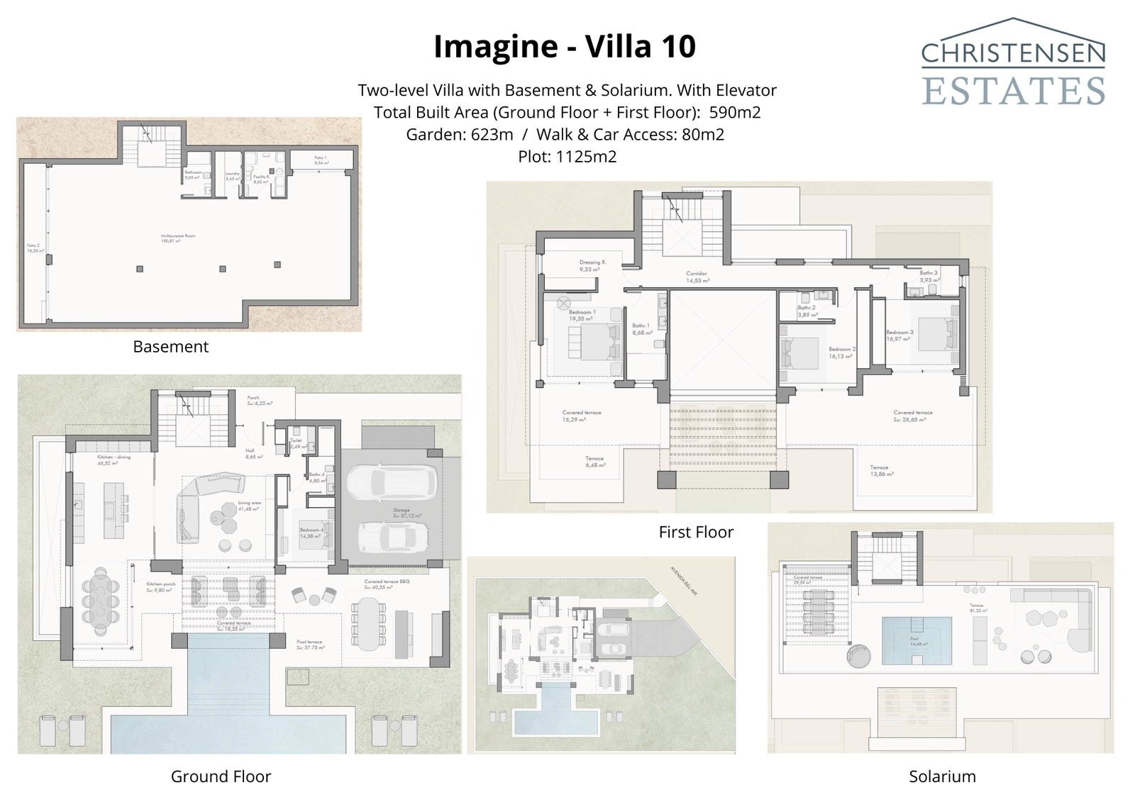 This villa layout highlights the intelligent use of space, with well-defined living areas and private bedroom suites for maximum comfort.