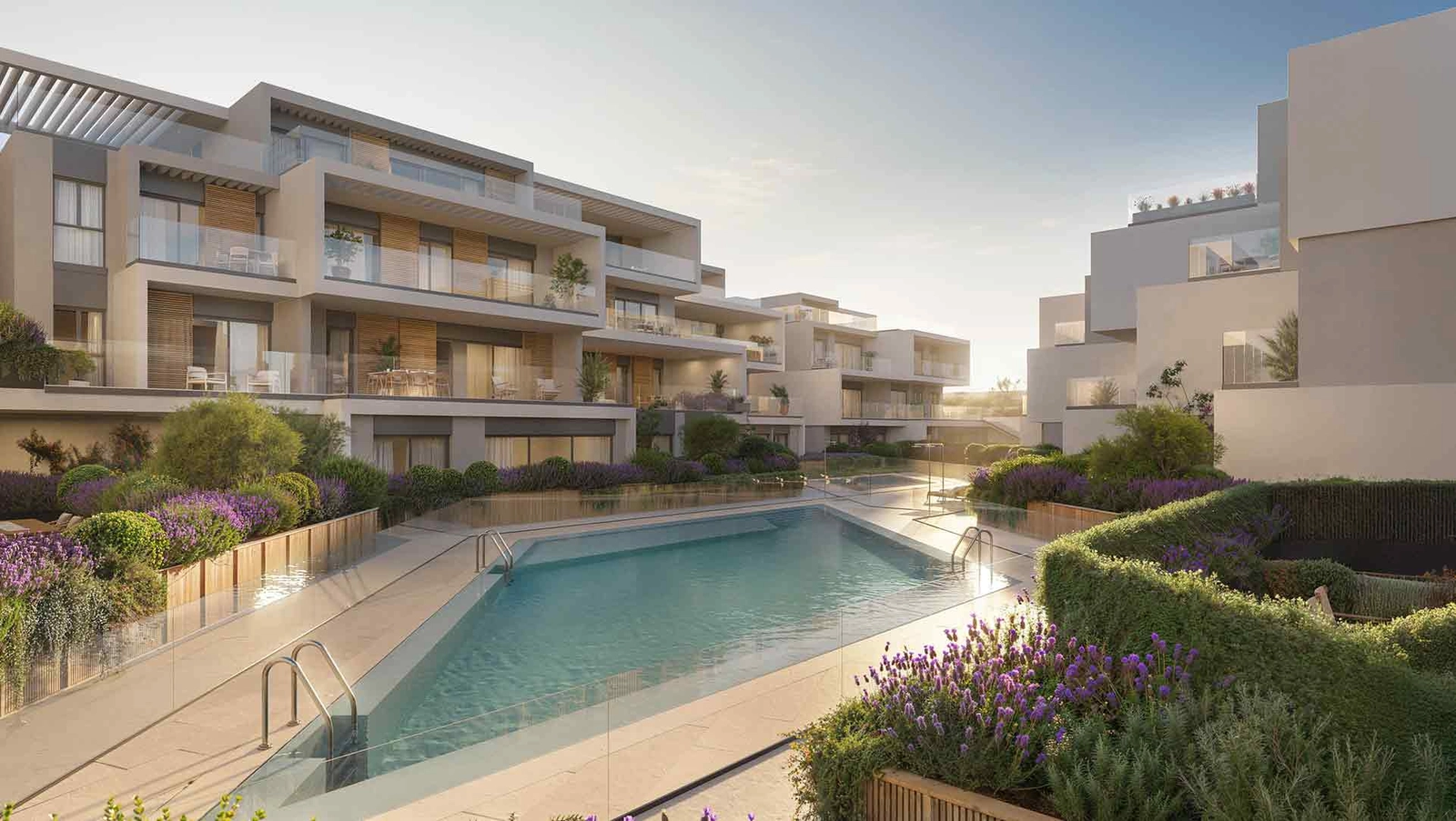 Enjoy peaceful evenings by the pool as the sun sets over this exclusive Marbella community.