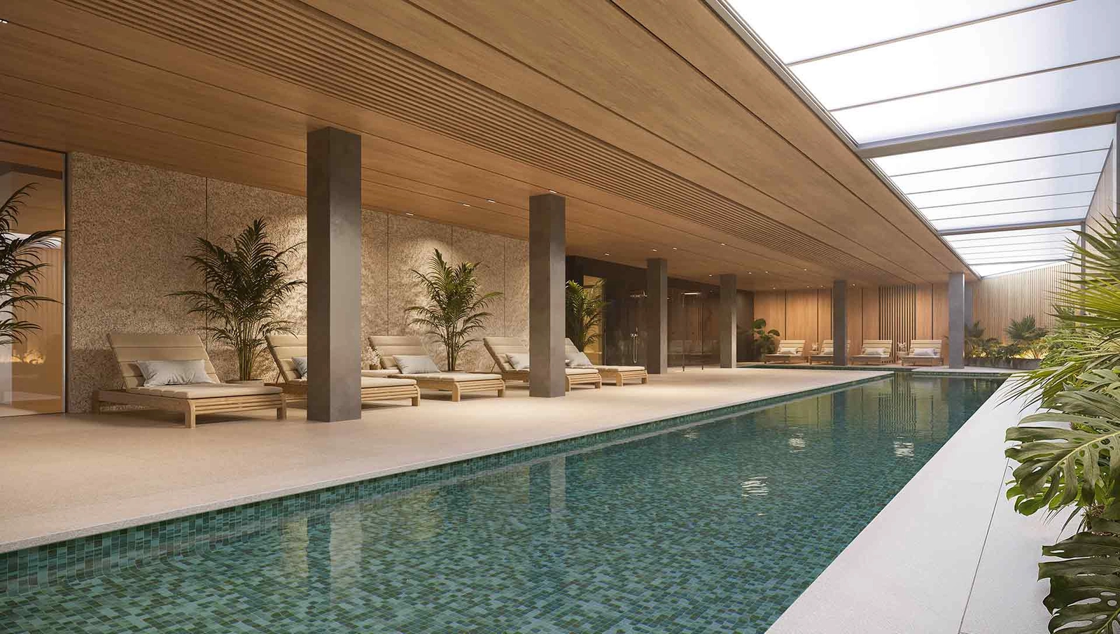 The exclusive indoor swimming pool and spa area, designed for year-round wellness and relaxation.