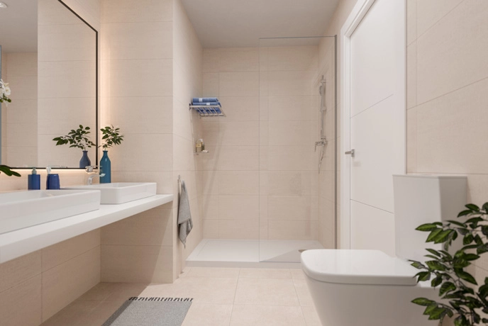 Modern bathrooms equipped with high-quality fittings and underfloor heating for ultimate comfort.