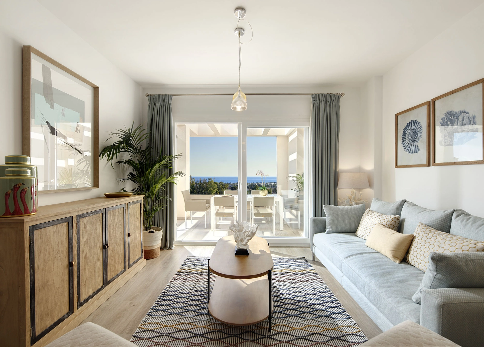 Your living space opens onto a sunny terrace with beautiful views towards the Mediterranean Sea.