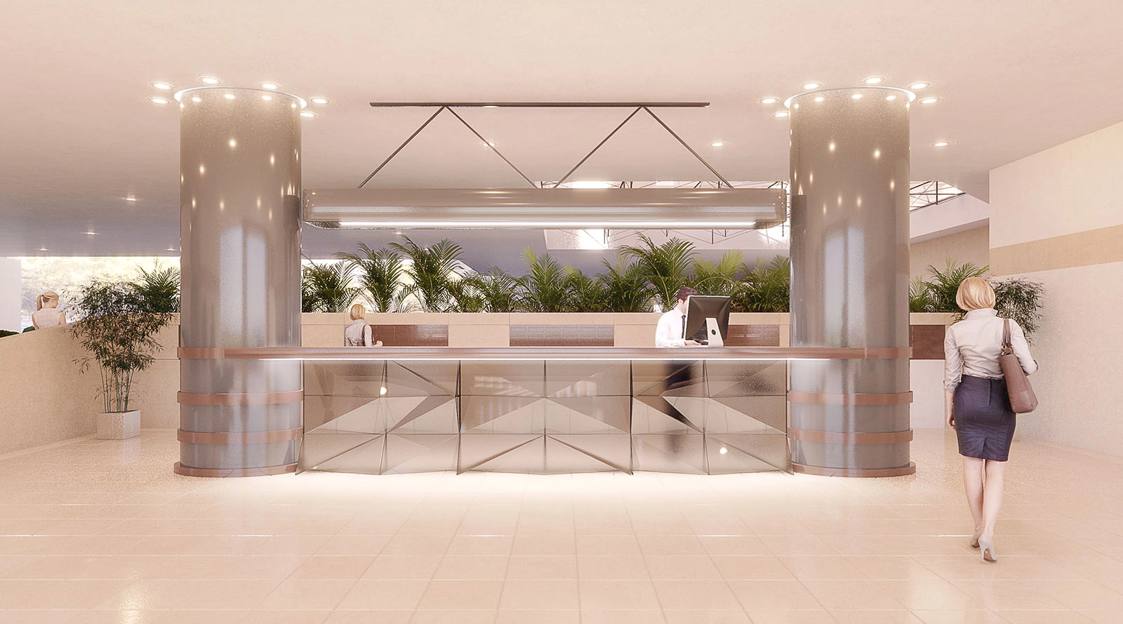 A sophisticated reception area provides a warm and stylish welcome to residents and guests.