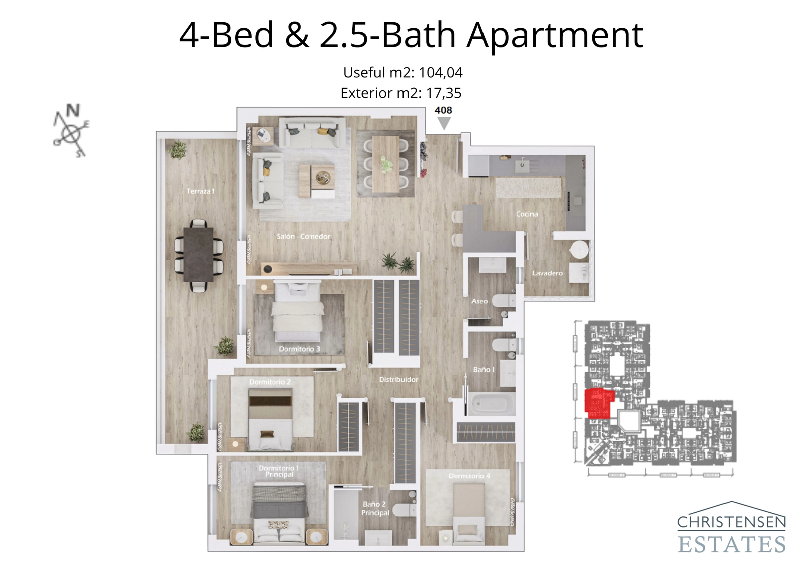 This spacious four-bedroom residence features a practical layout with an additional guest toilet, enhancing comfort and convenience.