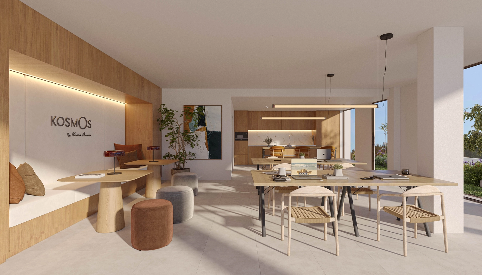 A comfortable and stylish co-working space for work or meetings.