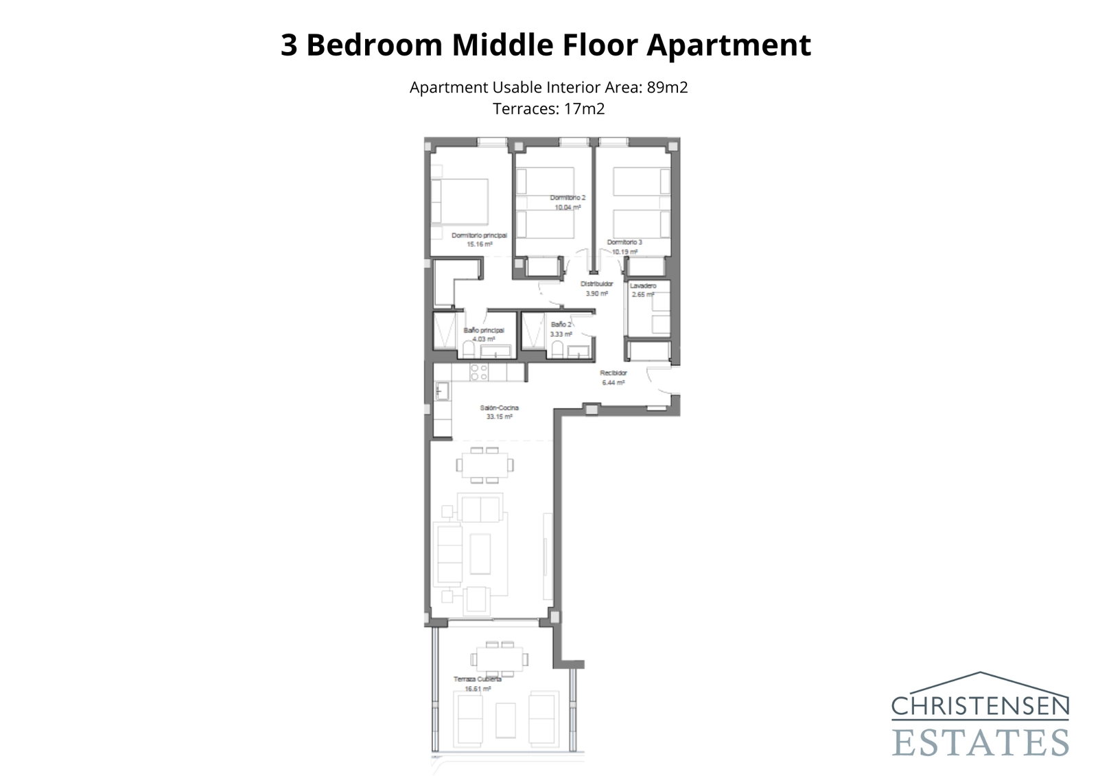 A well-designed three-bedroom home, offering ample space for family and guests, complete with a beautiful terrace.