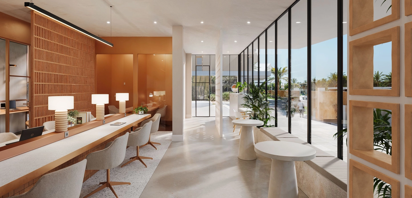 The modern coworking space offers a professional and inspiring environment for work, meetings, or quiet focus.