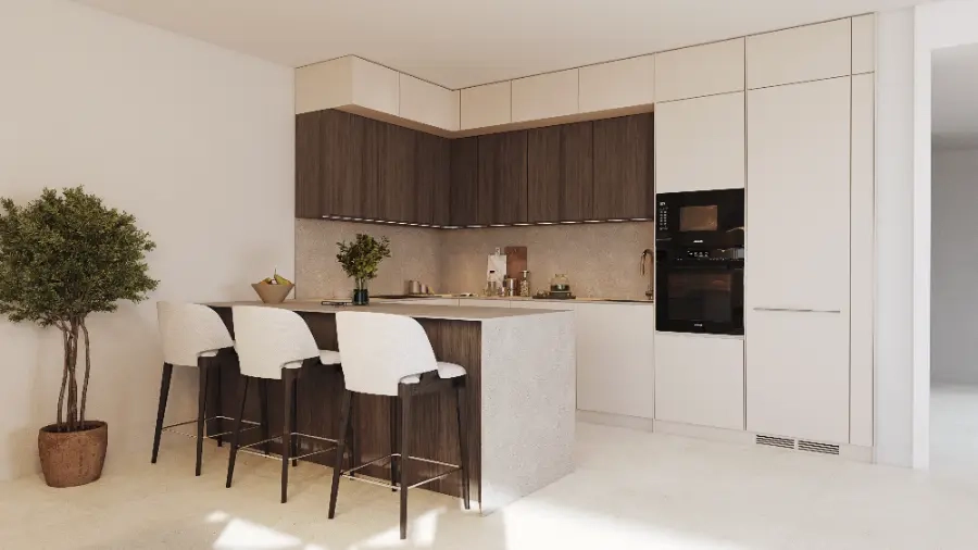 A high-quality, fully equipped kitchen that combines modern style with practical function.