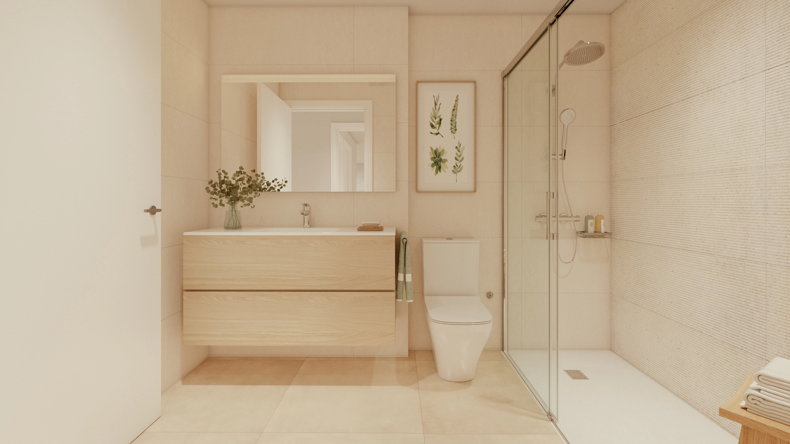 Elegant bathrooms with high-quality finishes and walk-in showers create a spa-like atmosphere in your own home.