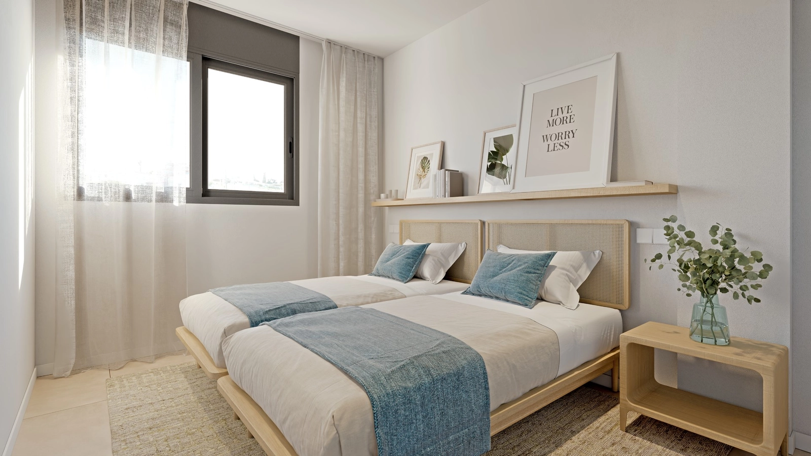 Guest bedrooms are bright and welcoming, offering a comfortable space for family and friends.