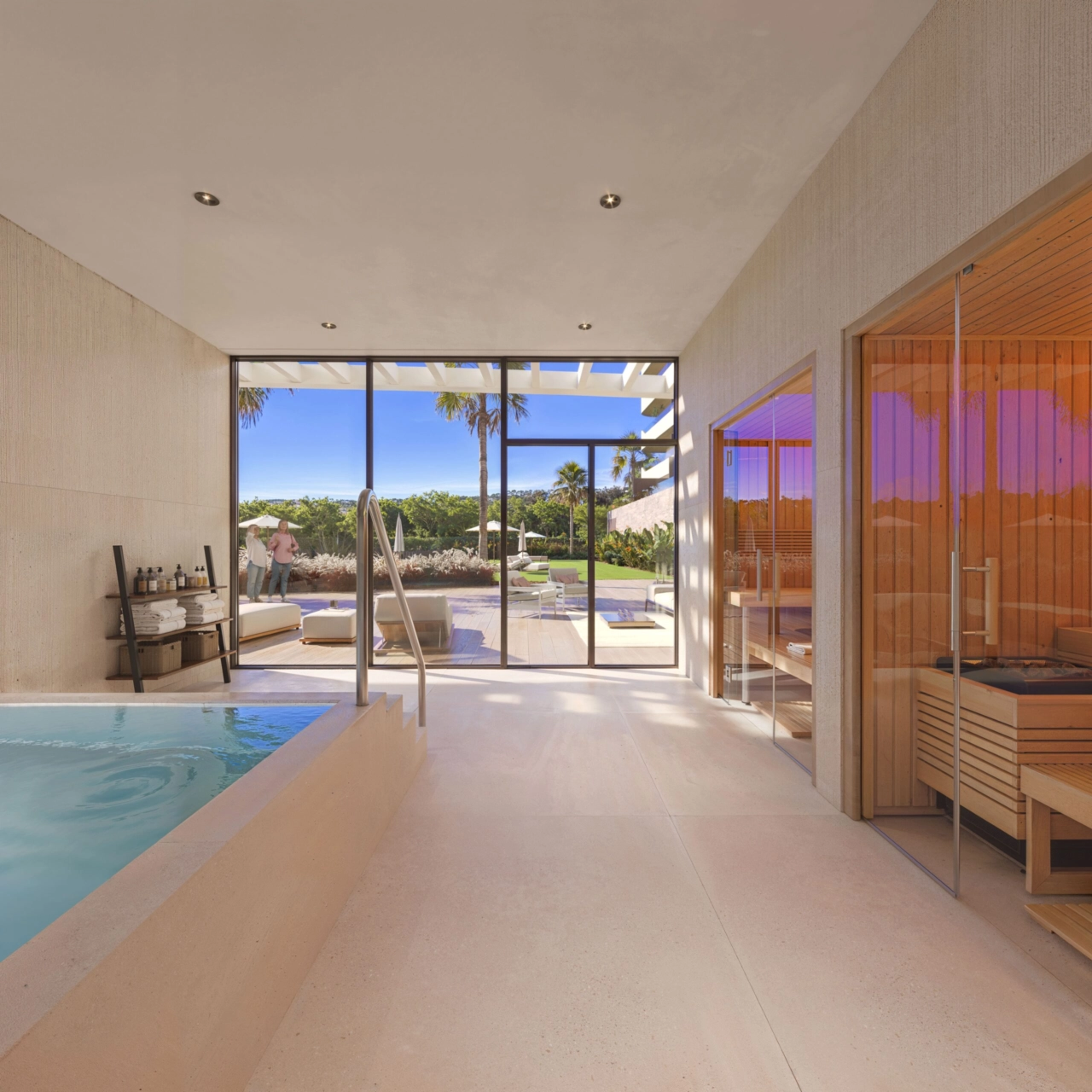 Unwind in the exclusive resident's spa, complete with sauna and jacuzzi.