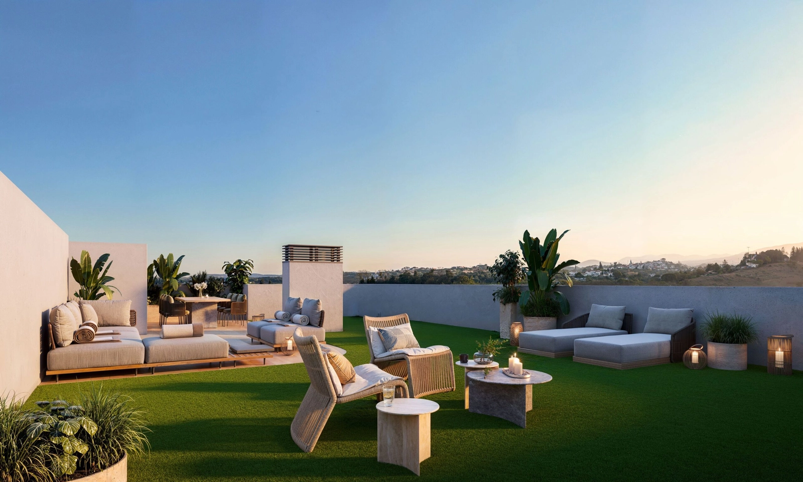 The penthouse solarium offers an expansive private space for relaxing and entertaining under the sun.
