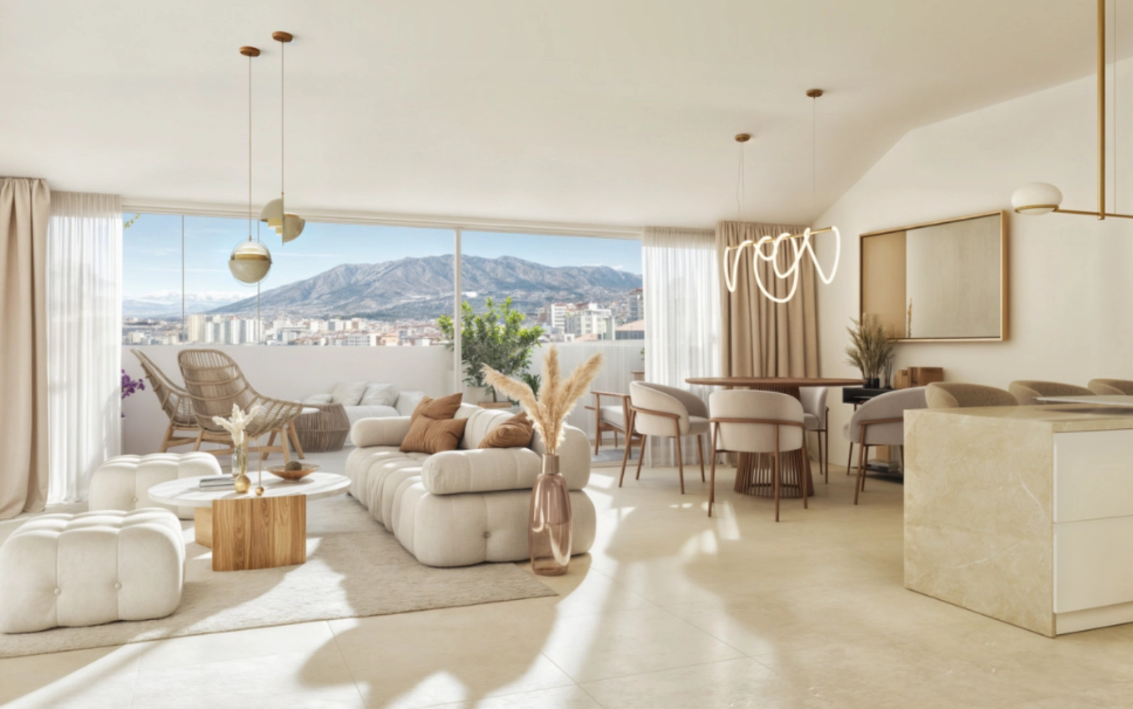 The open-plan living area connects seamlessly to the terrace, bringing in natural light and stunning views.