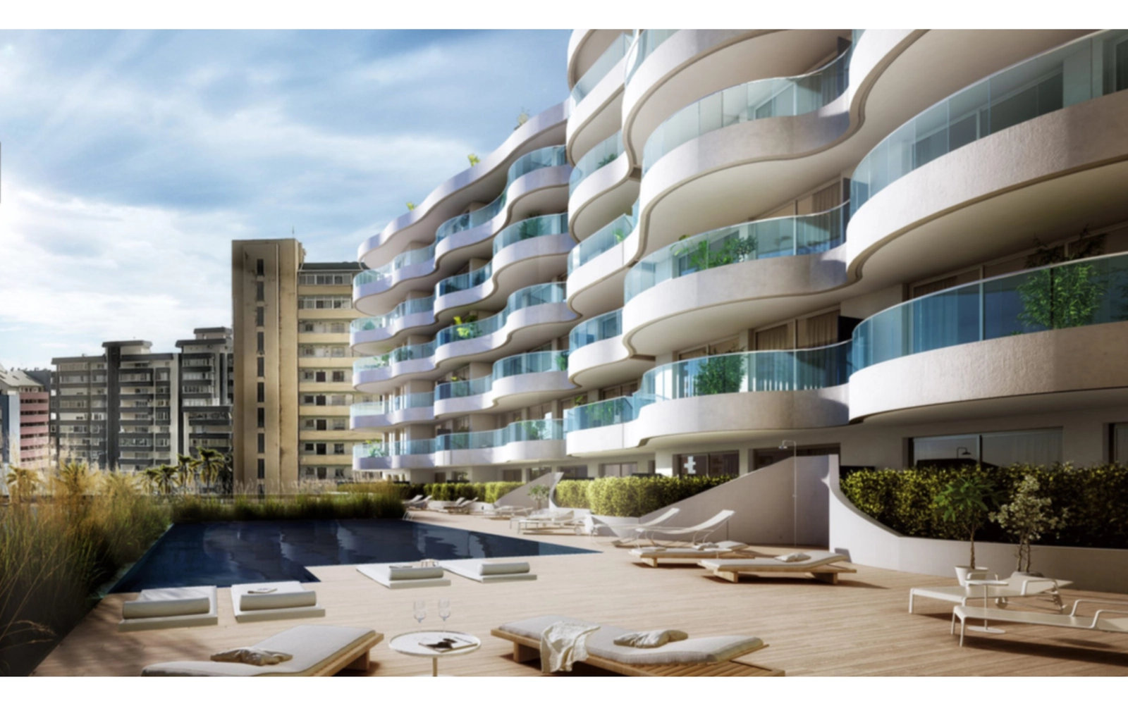 The communal swimming pool and sun deck, a perfect place to relax and enjoy the Costa del Sol sun.