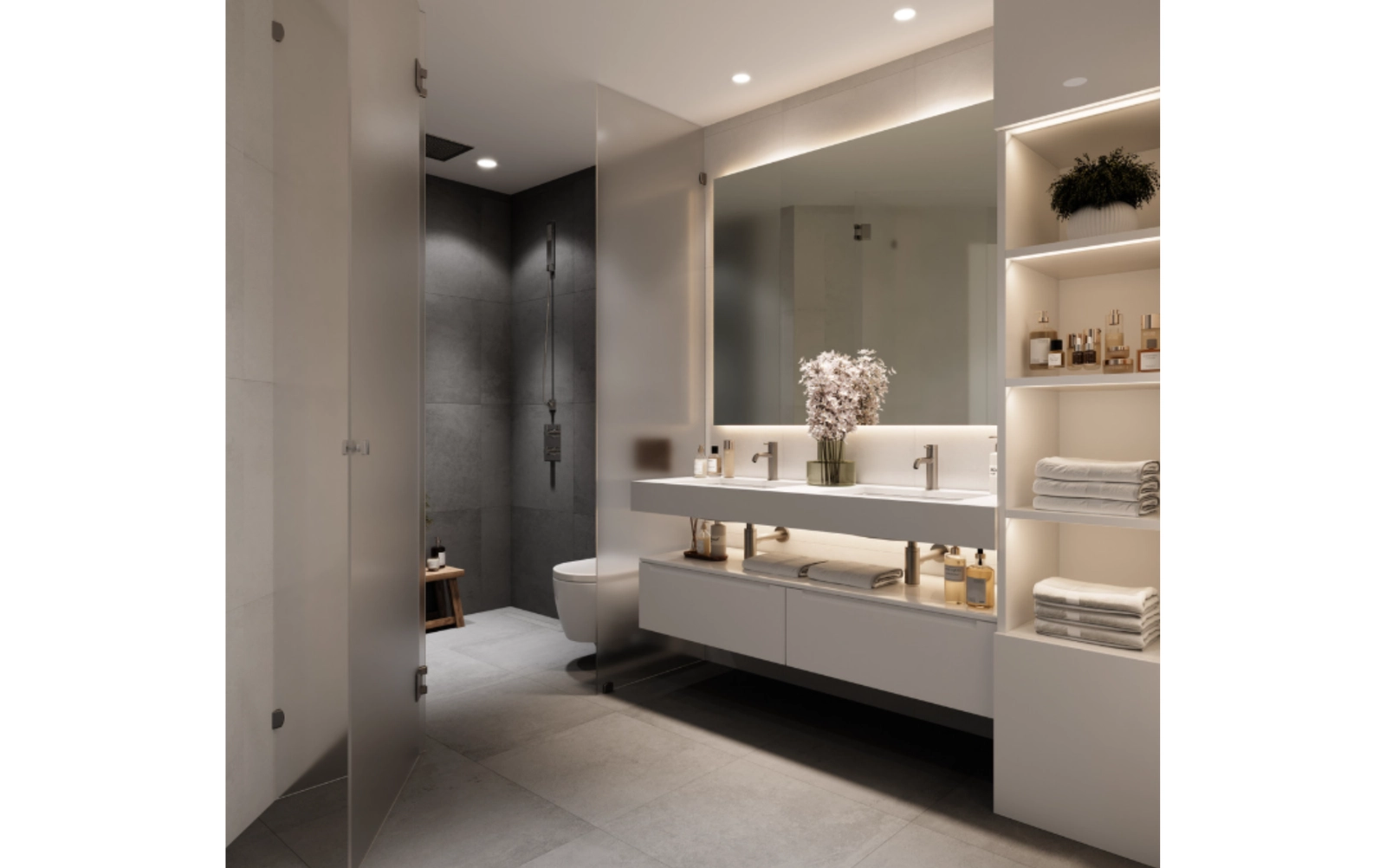 The master bedroom serves as a private retreat, with direct access to a terrace for a tranquil start to your day.