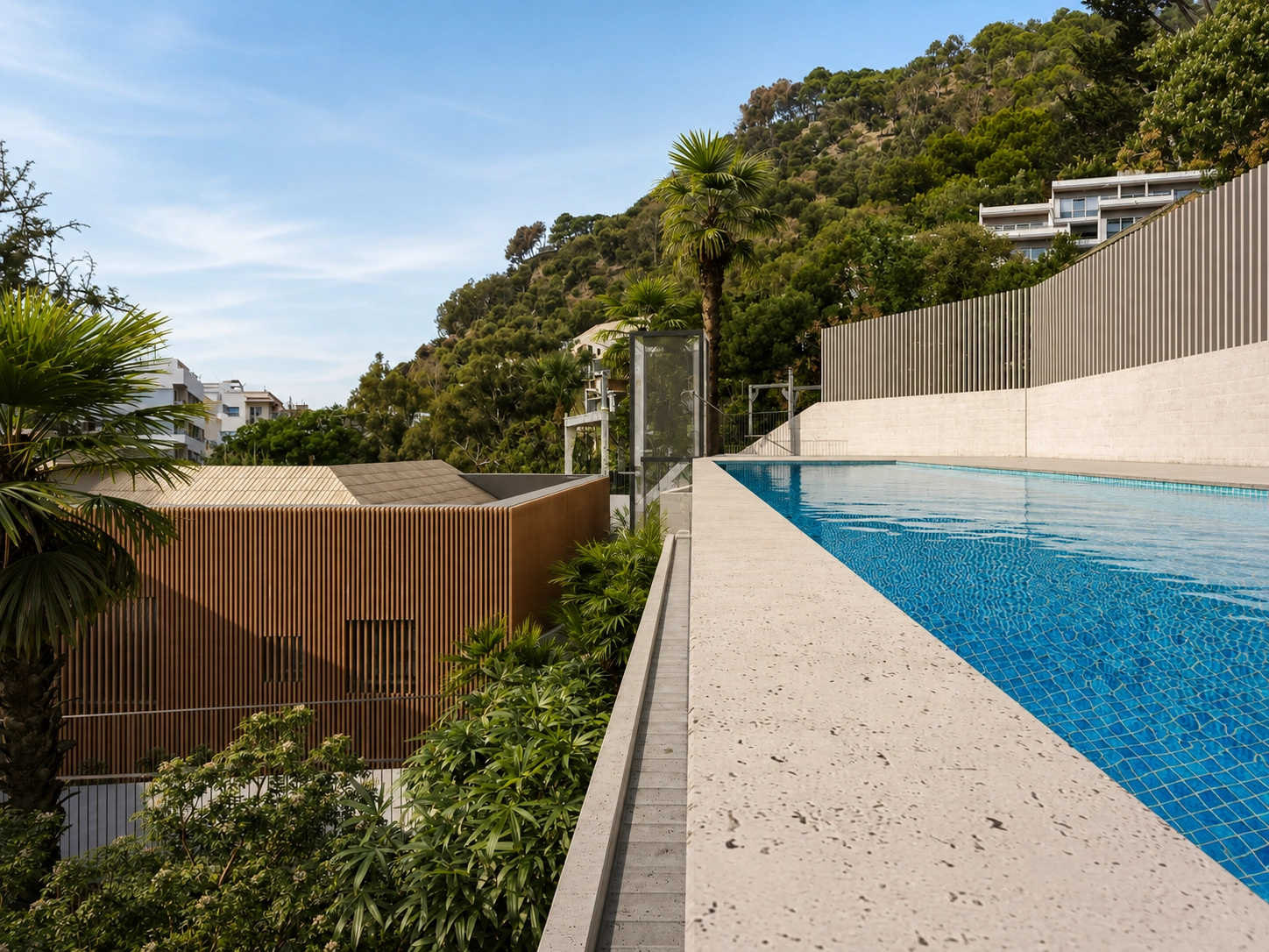Relax and unwind by the stunning infinity pool, which offers beautiful views of the surrounding hillsides.