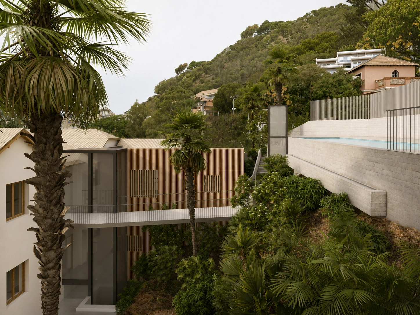 The development integrates modern architectural elements with lush, natural landscaping for a tranquil atmosphere.