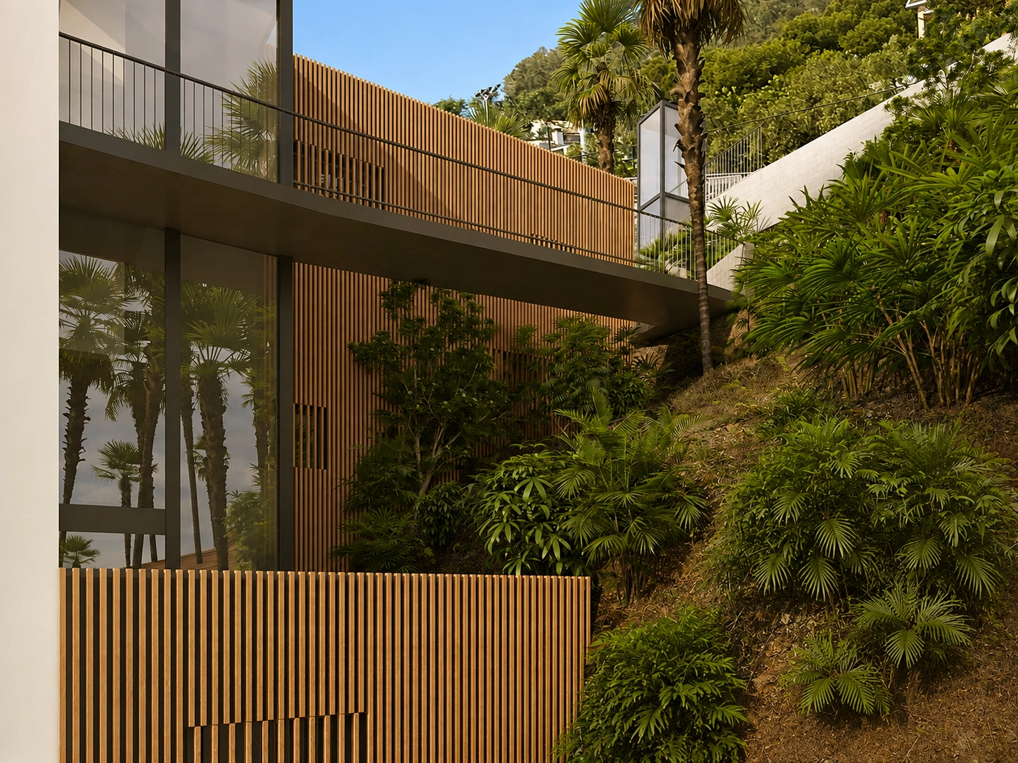 A close-up of the clean lines and high-quality materials that define the property's contemporary design.