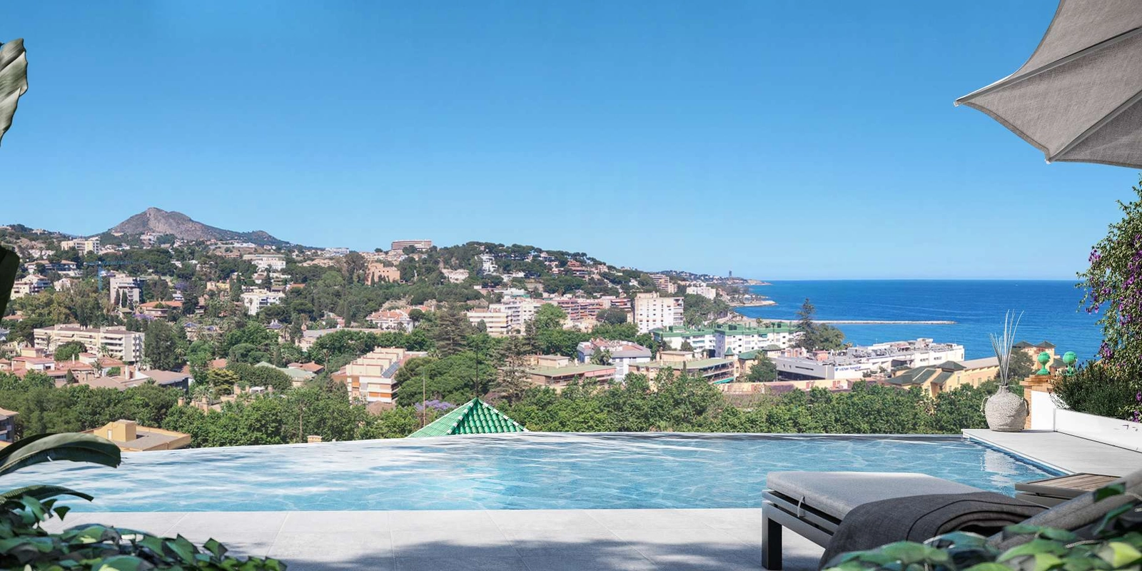 Enjoy breathtaking panoramic views of Malaga and the Mediterranean Sea from the residents' pool.