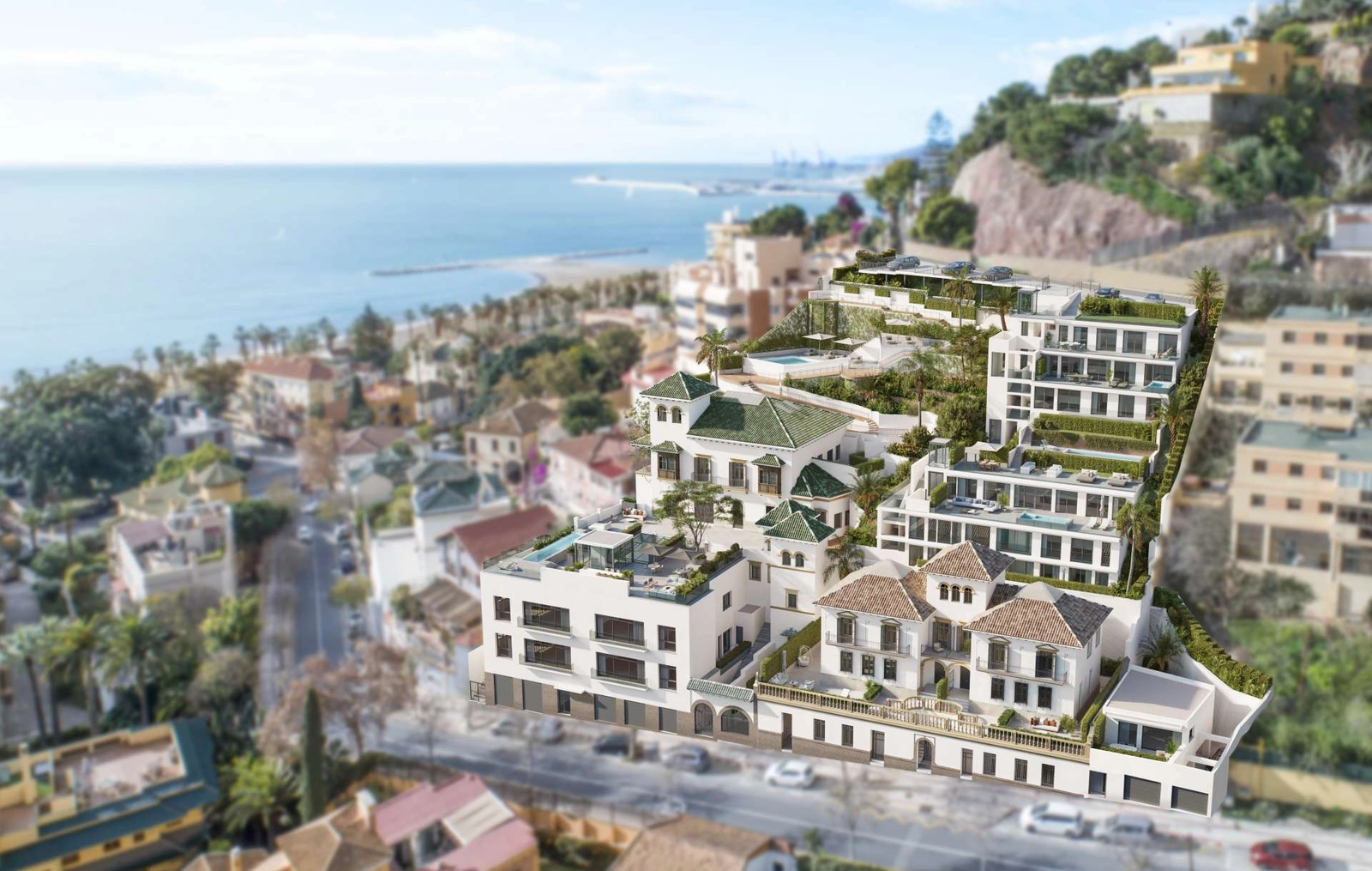 An exterior view of the development, showcasing the integration of modern and historical architecture.