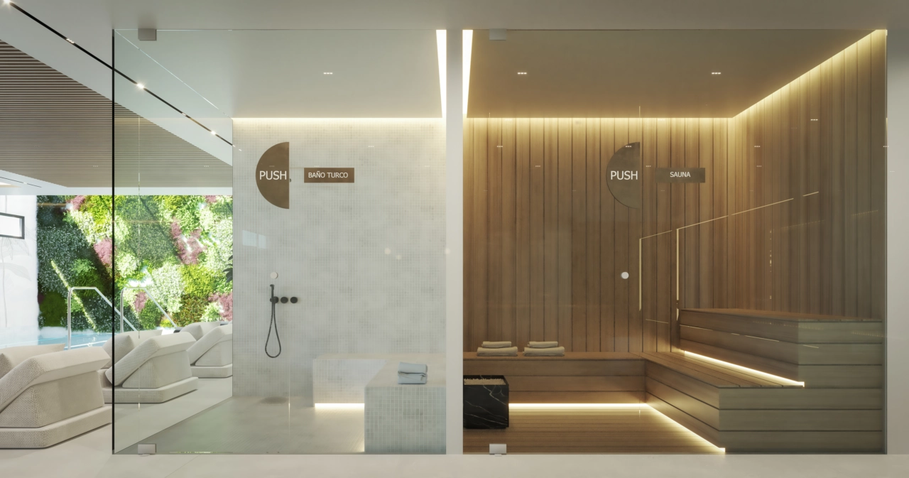 Unwind in the wellness area, featuring a Finnish sauna and a Turkish bath.