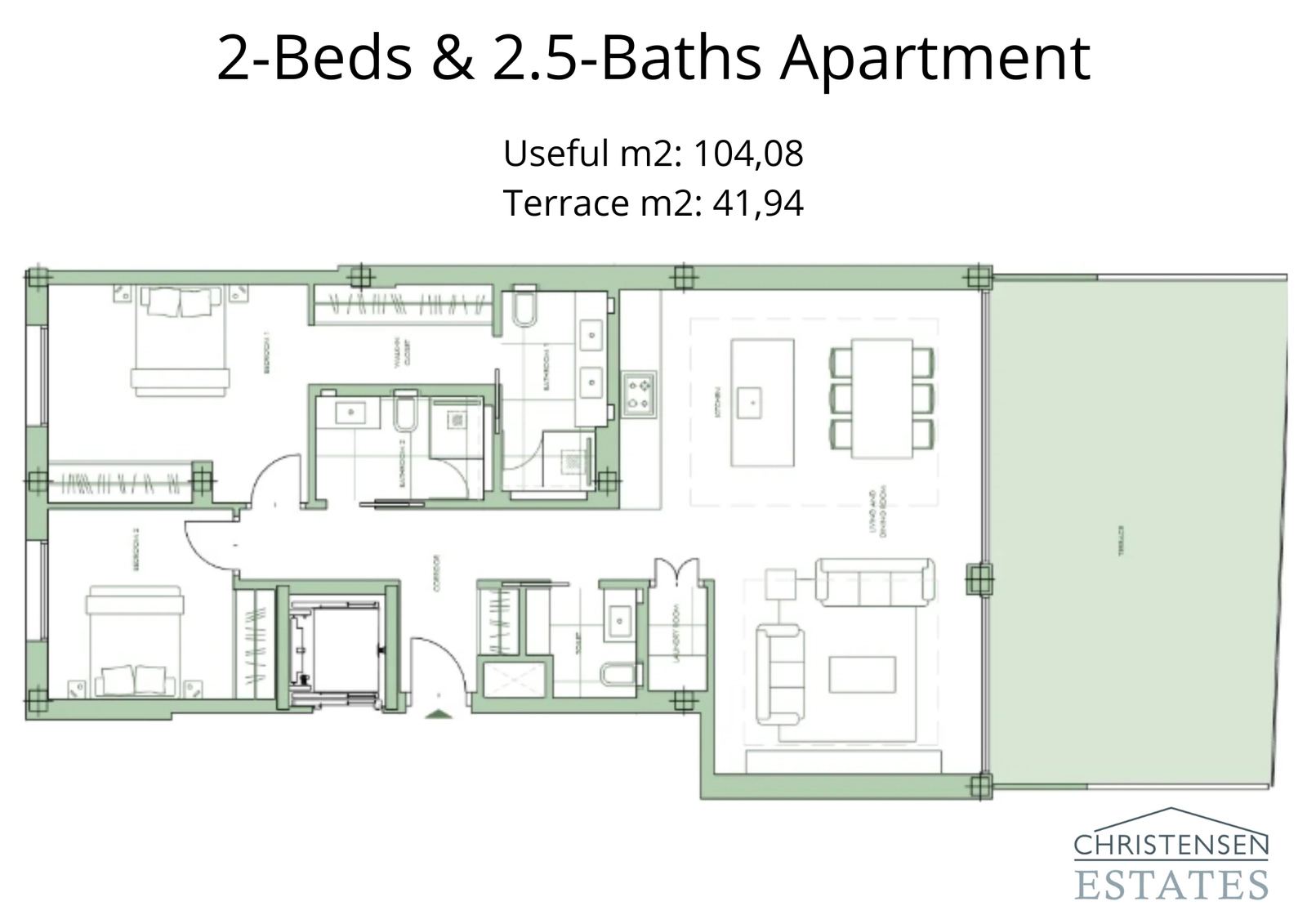 An alternative two-bedroom design offering enhanced comfort with an additional guest toilet and a fluid connection between indoor and outdoor spaces.