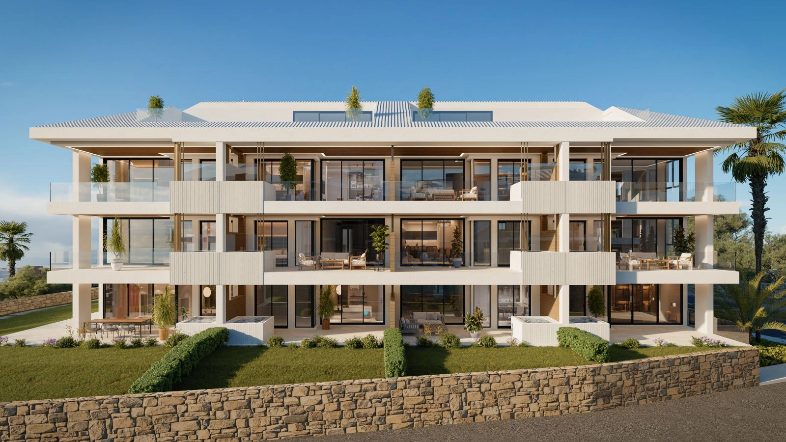 The contemporary architecture of the development, designed to maximize views and natural light.