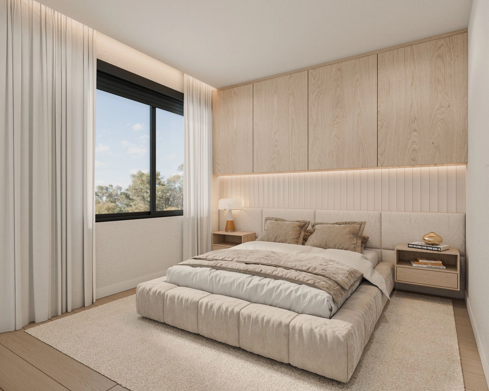 A cozy and elegant guest bedroom designed with comfort and style in mind.