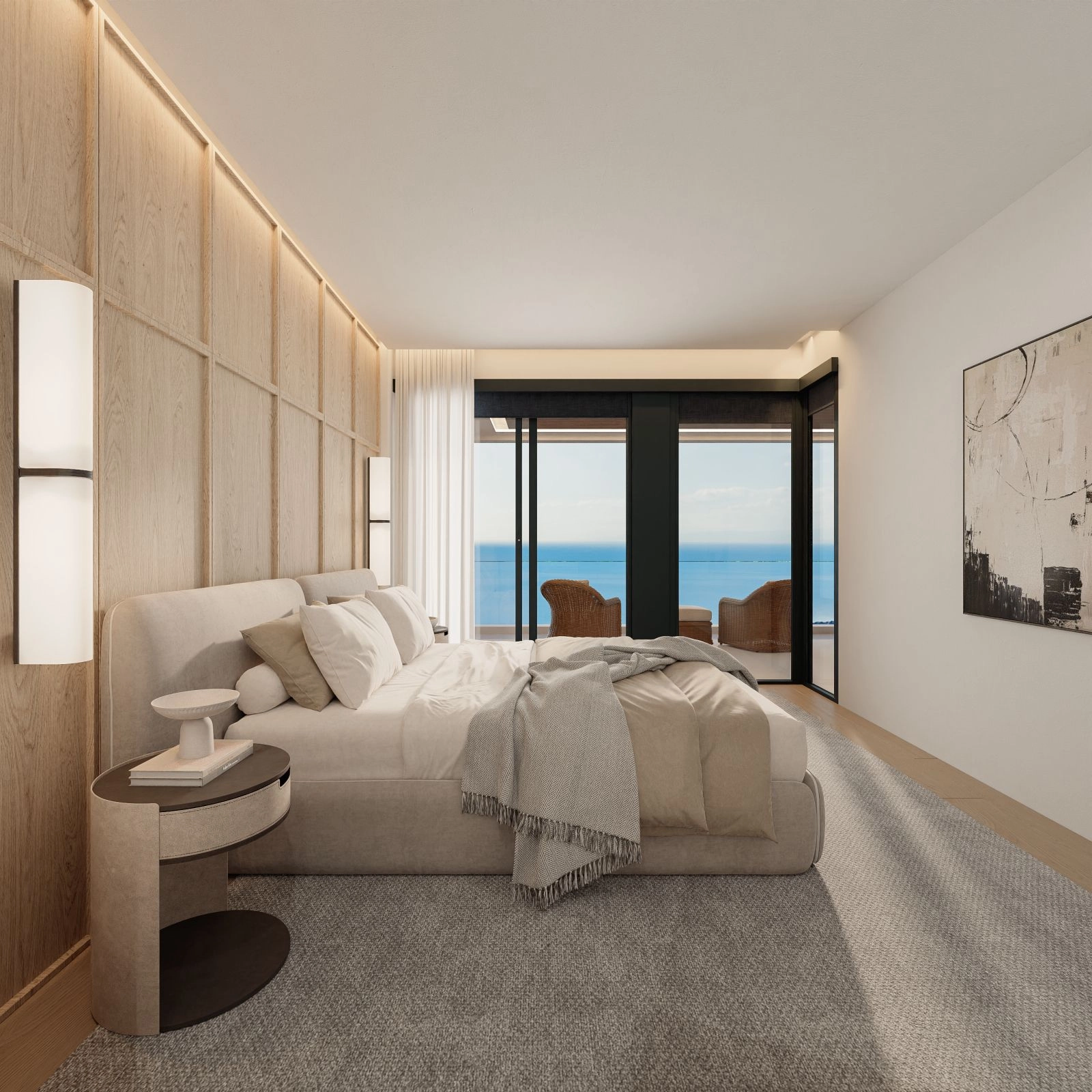 Wake up to incredible sea views from the serene master bedroom, a true private retreat.
