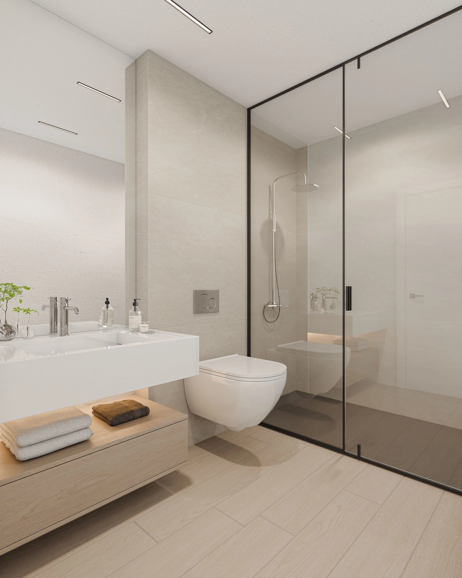 Another view of a modern bathroom, showcasing high-quality materials and minimalist design.