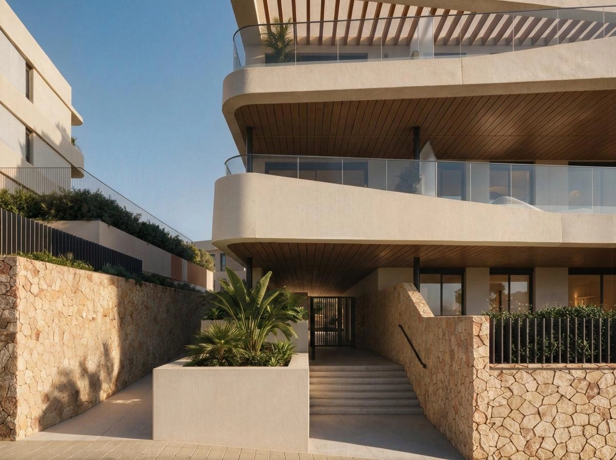 The elegant and welcoming entrance to the residential complex.