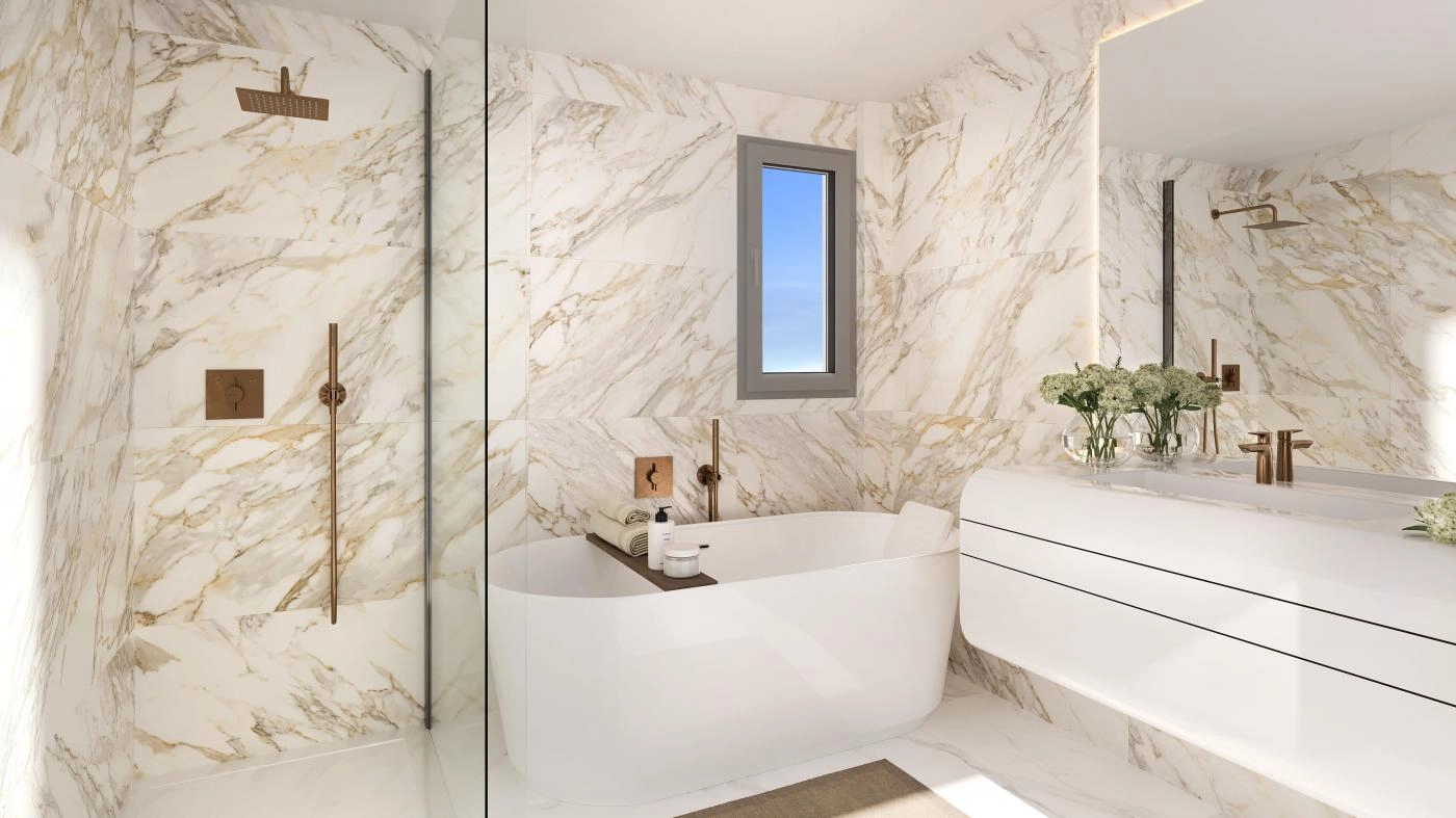 Elegant bathrooms featuring high-quality materials and finishes, creating a personal oasis of calm.