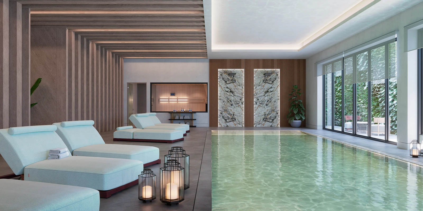 The luxurious indoor pool and spa area provides a perfect setting for year-round relaxation and well-being.