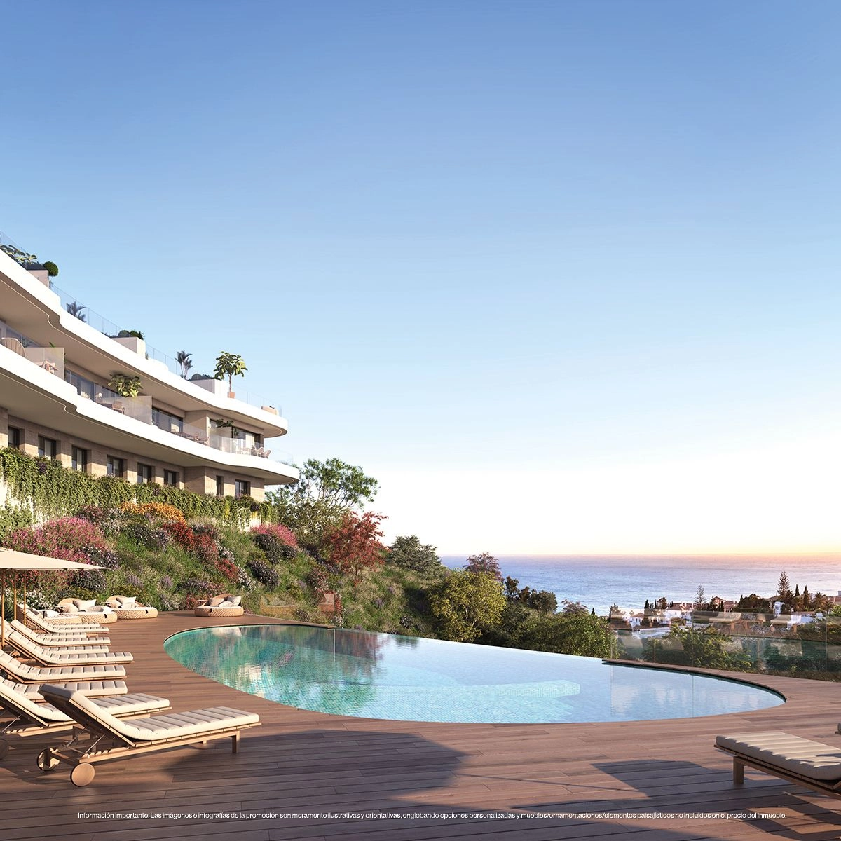 Relax by the stunning communal pool, with panoramic views of the Mediterranean Sea and the Costa del Sol coastline.