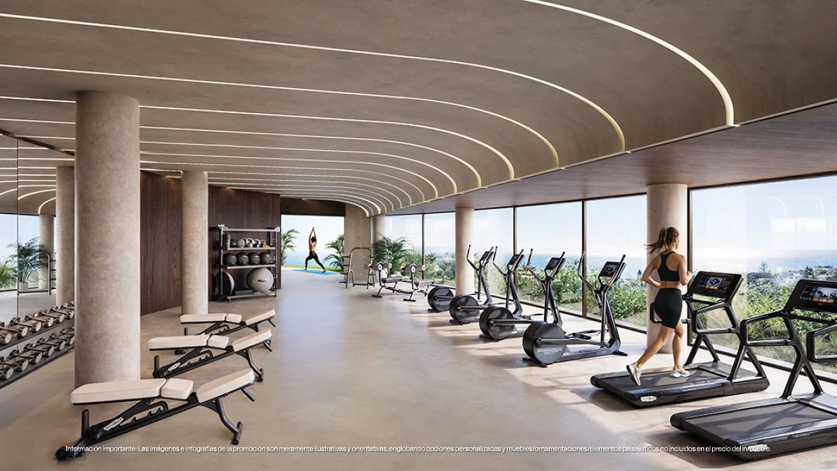 The state-of-the-art gym is fully equipped and features large windows with inspiring views to enhance your workout.