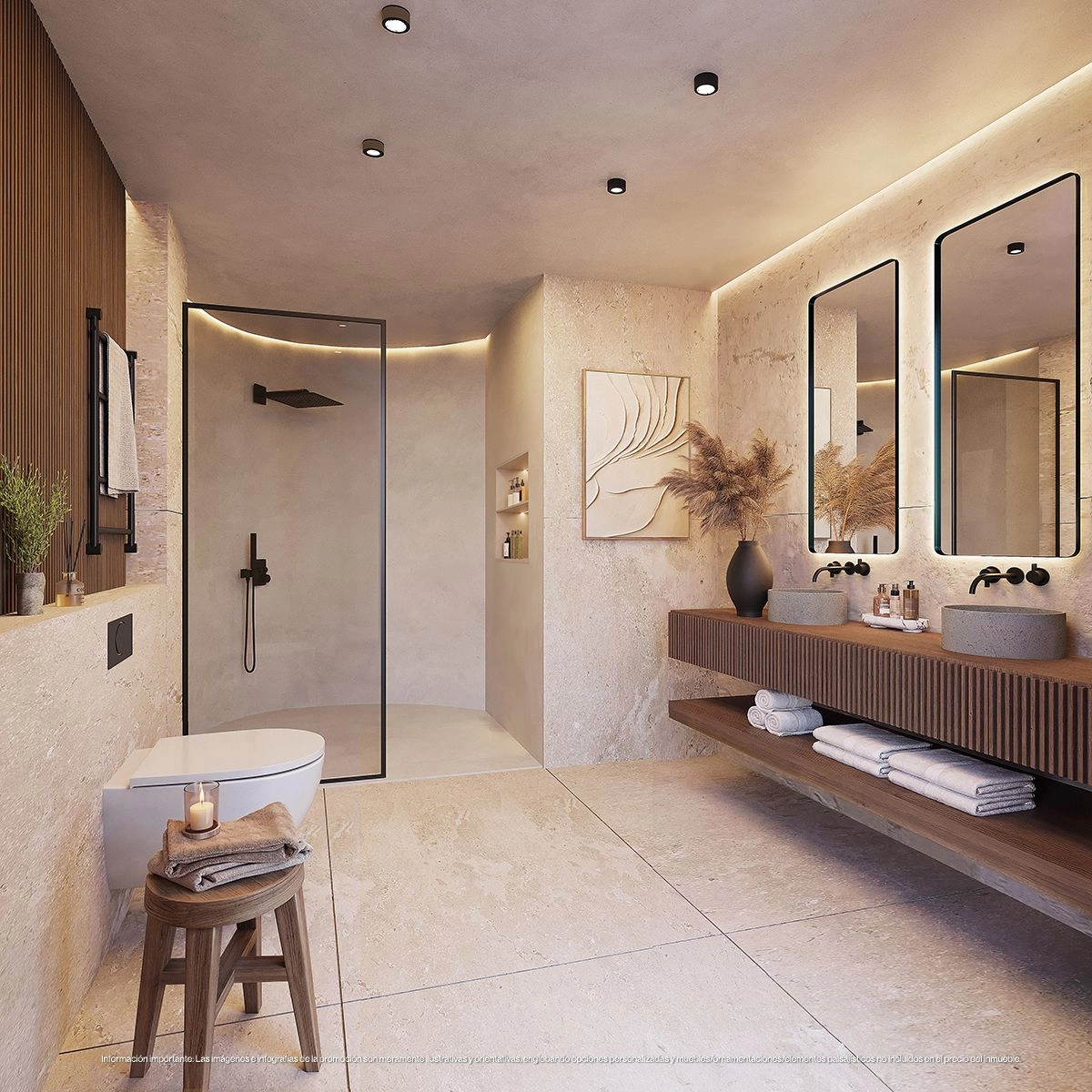 A beautifully designed bathroom using high-quality natural materials, creating a spa-like atmosphere for daily relaxation.