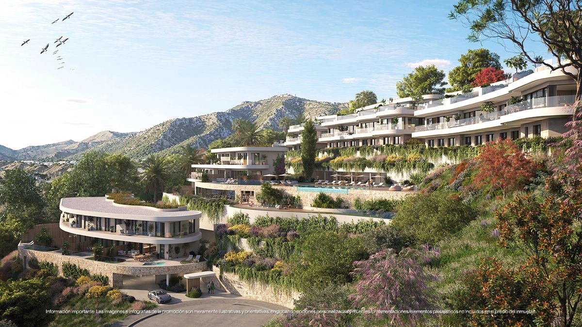 The tiered architecture ensures privacy and maximizes the stunning mountain and sea views for every residence.