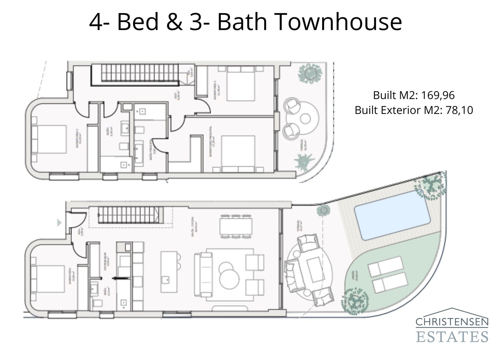The four-bedroom floor plan provides ample space for family living, including a ground-floor bedroom and an integrated outdoor entertaining area.