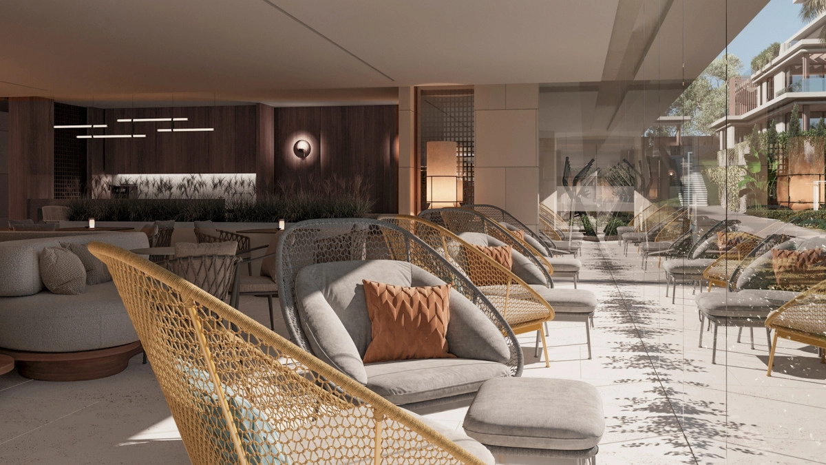 A stylish and comfortable lounge area for residents to socialize or relax.