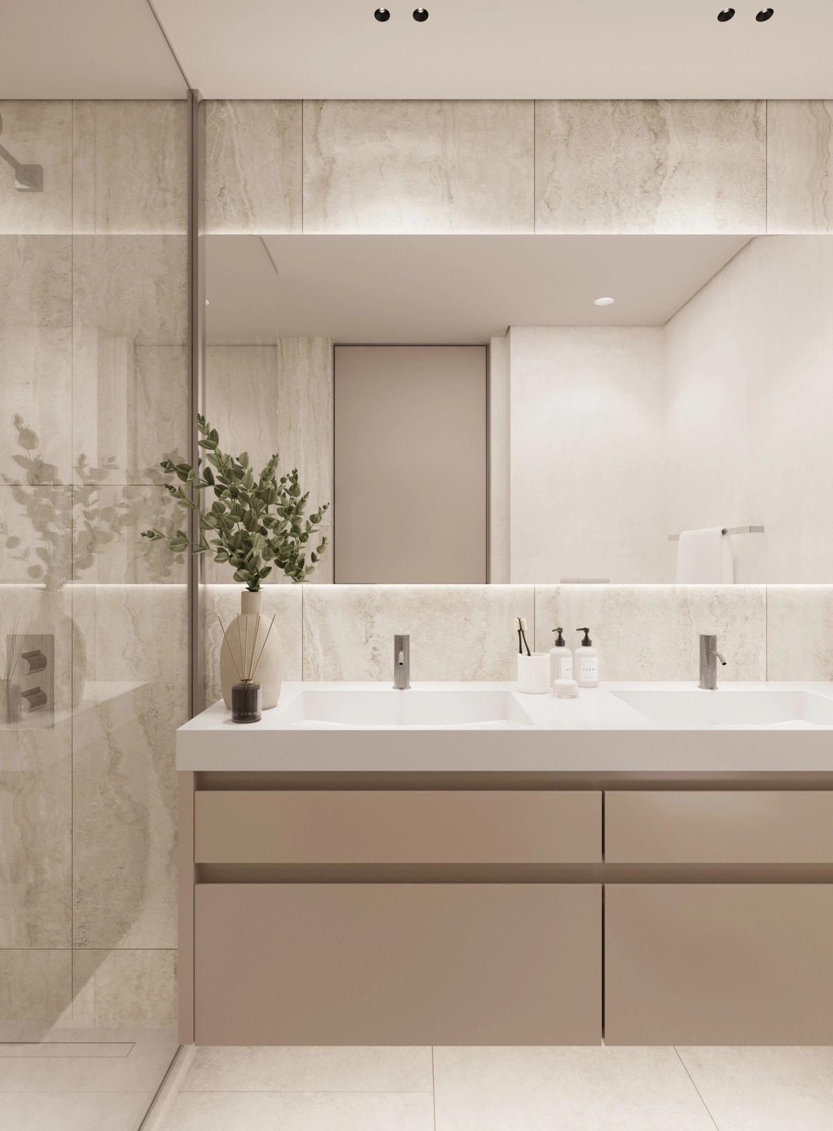 Elegant bathrooms feature high-quality materials, contemporary design, and refined finishes.