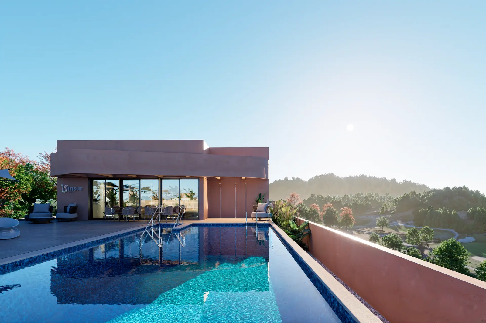 Relax by the rooftop pool while taking in the panoramic views of the surrounding golf course and hills.