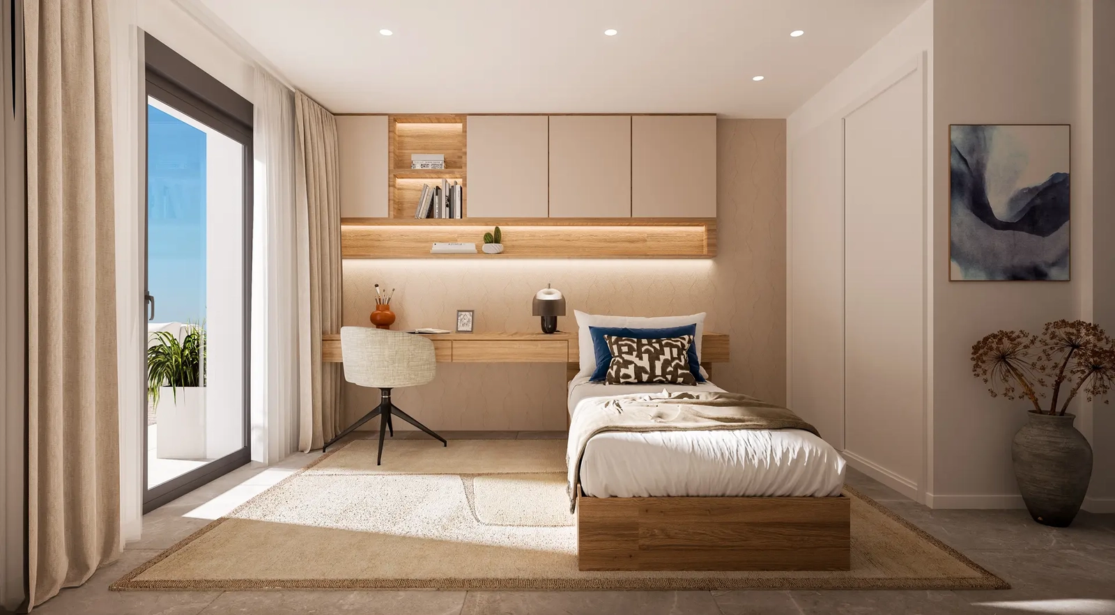 A well-appointed second bedroom, designed with comfort and style in mind, perfect for family or guests.