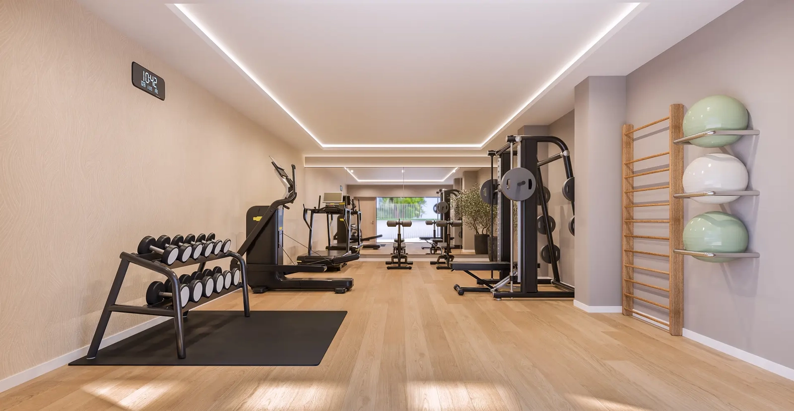 Stay active and healthy in the fully equipped on-site gym, available exclusively for residents.