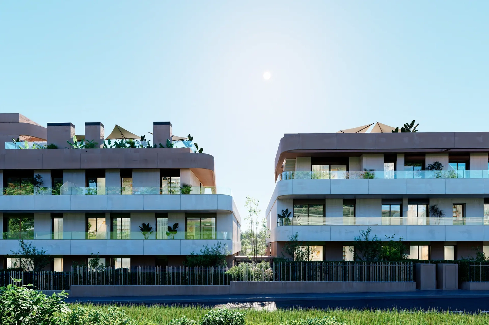 A closer look at the modern facade, showcasing clean lines and high-quality materials that blend with the natural surroundings.