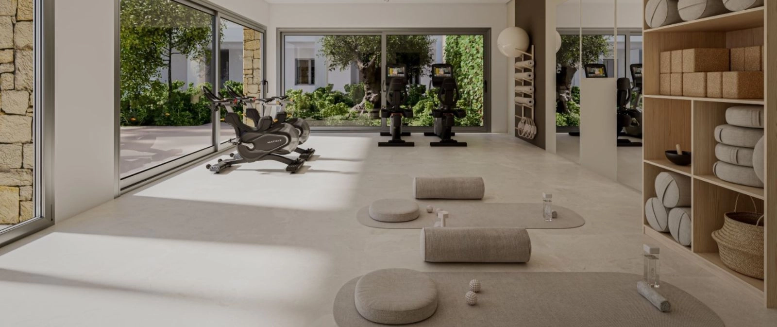 A dedicated fitness room for residents allows for a healthy and active lifestyle without leaving home.