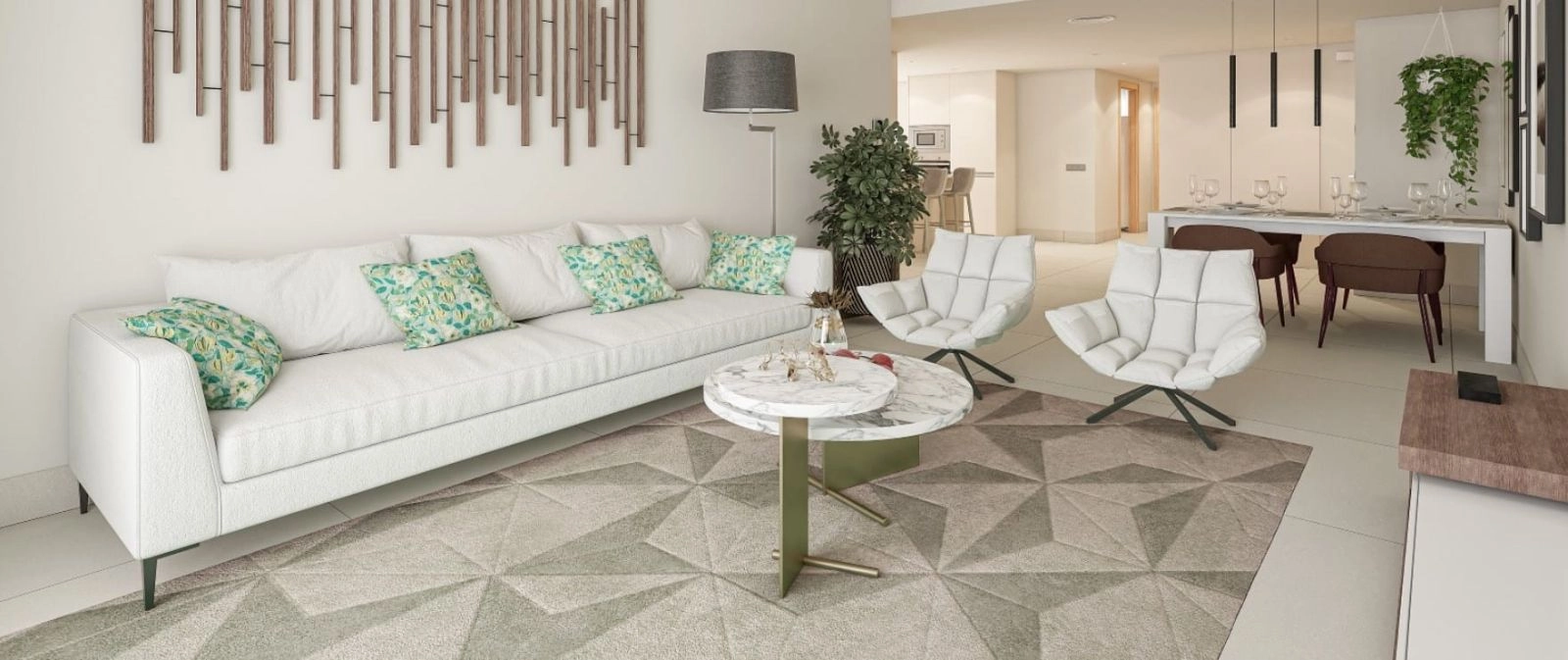 Elegant and bright living areas are designed to maximize space and natural light, creating a welcoming atmosphere.