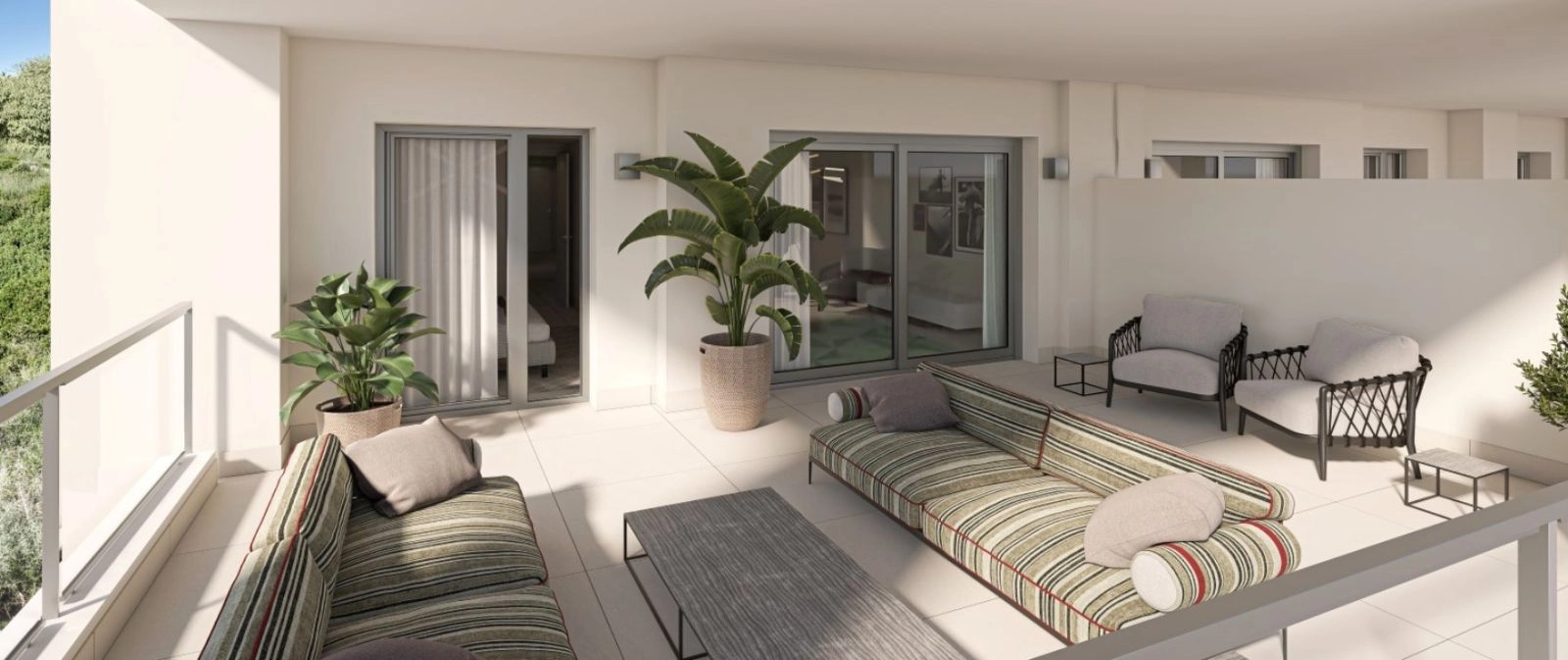 Spacious private terraces provide the perfect setting for dining, entertaining, or simply relaxing in the sun.