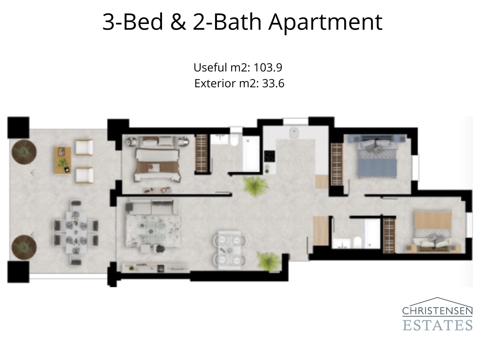 The three-bedroom floor plan provides ample space for families, with a seamless indoor-outdoor connection and comfortable living areas.