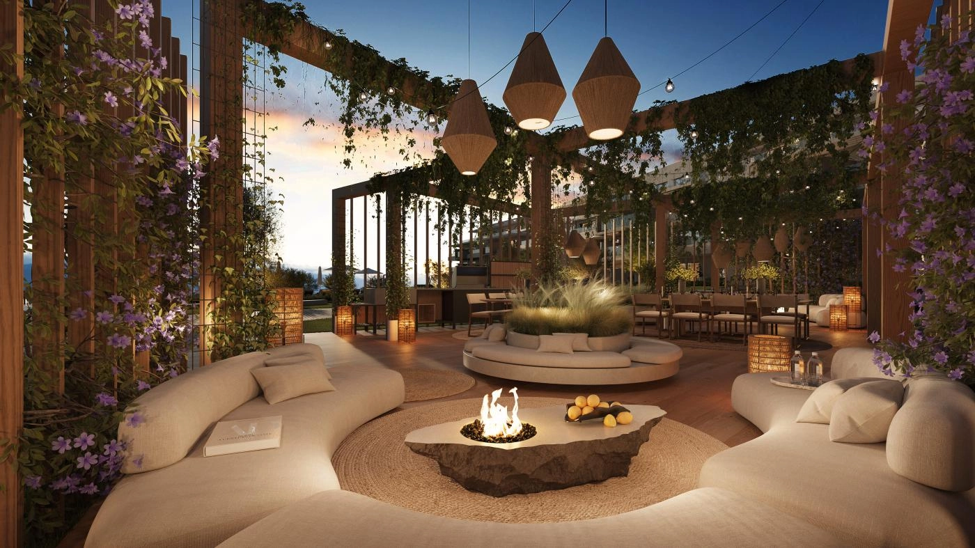 The elegant outdoor social lounge is the perfect setting for evening relaxation and gatherings with neighbours and friends.