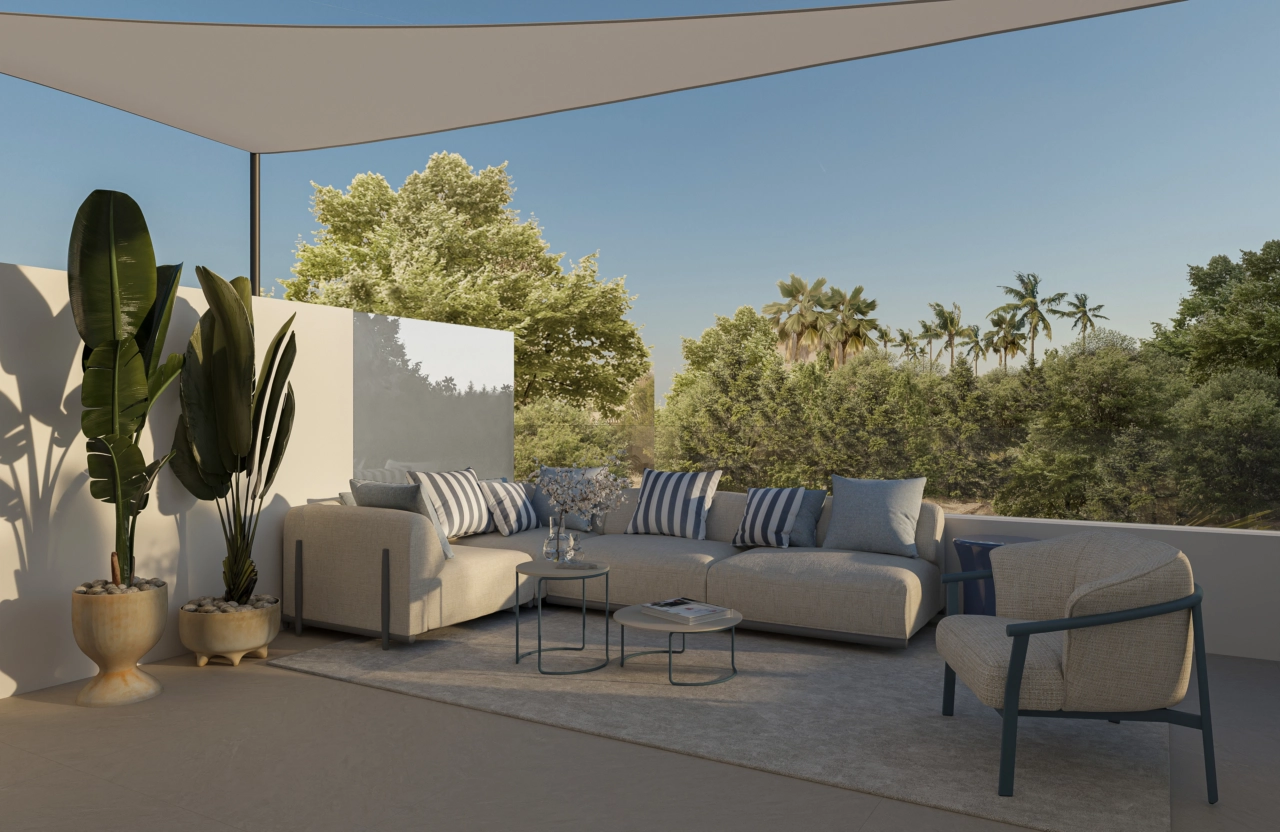 A spacious terrace designed for comfortable outdoor living and enjoying the pleasant climate.